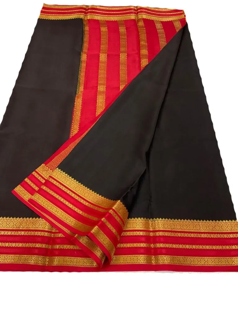 Black Handloom Mysore Crepe Silk Saree