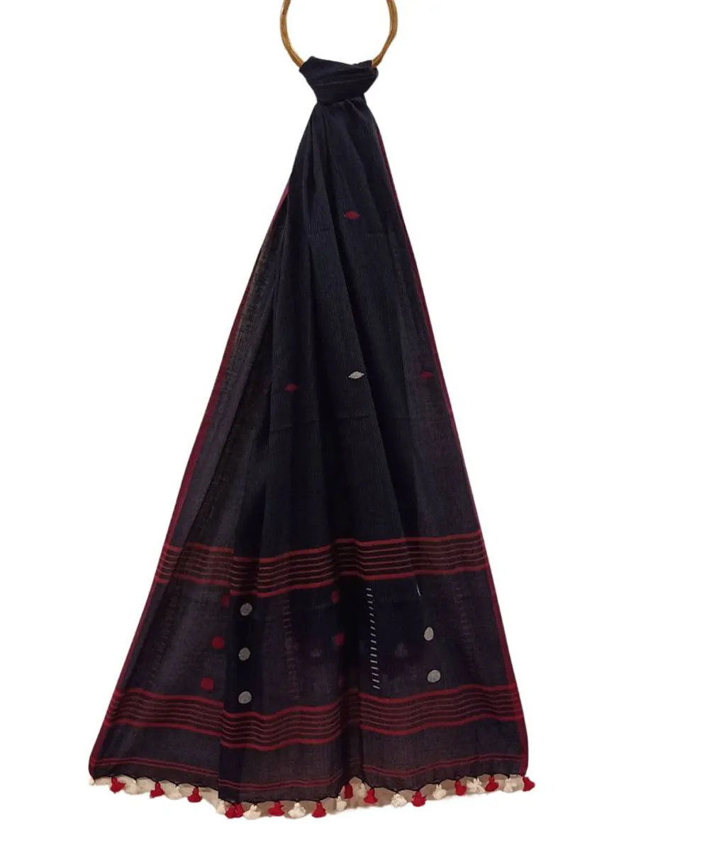 Black handwoven cotton jamdani stole