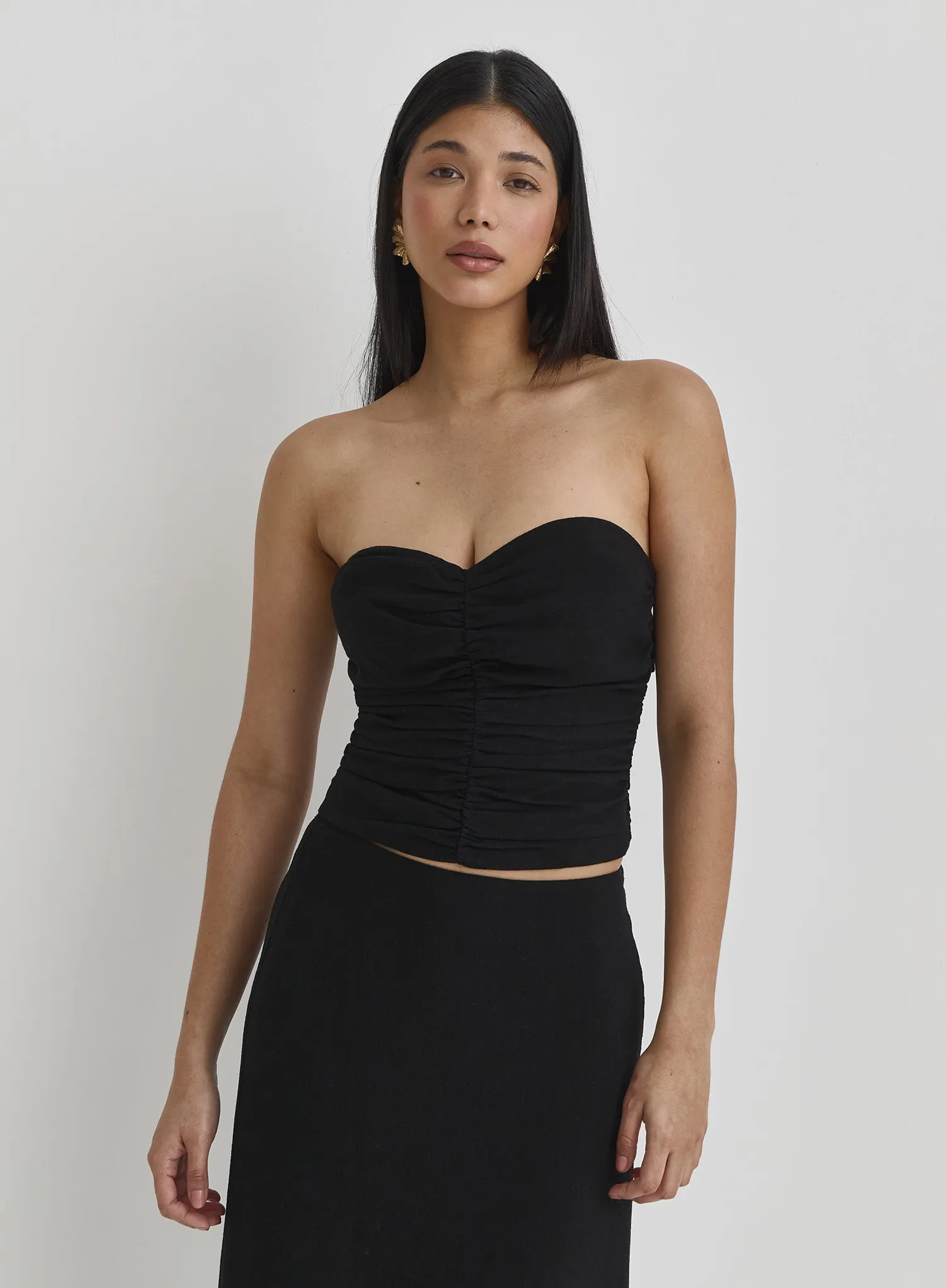 Black Linen Bandeau Corset Top- Nikaya