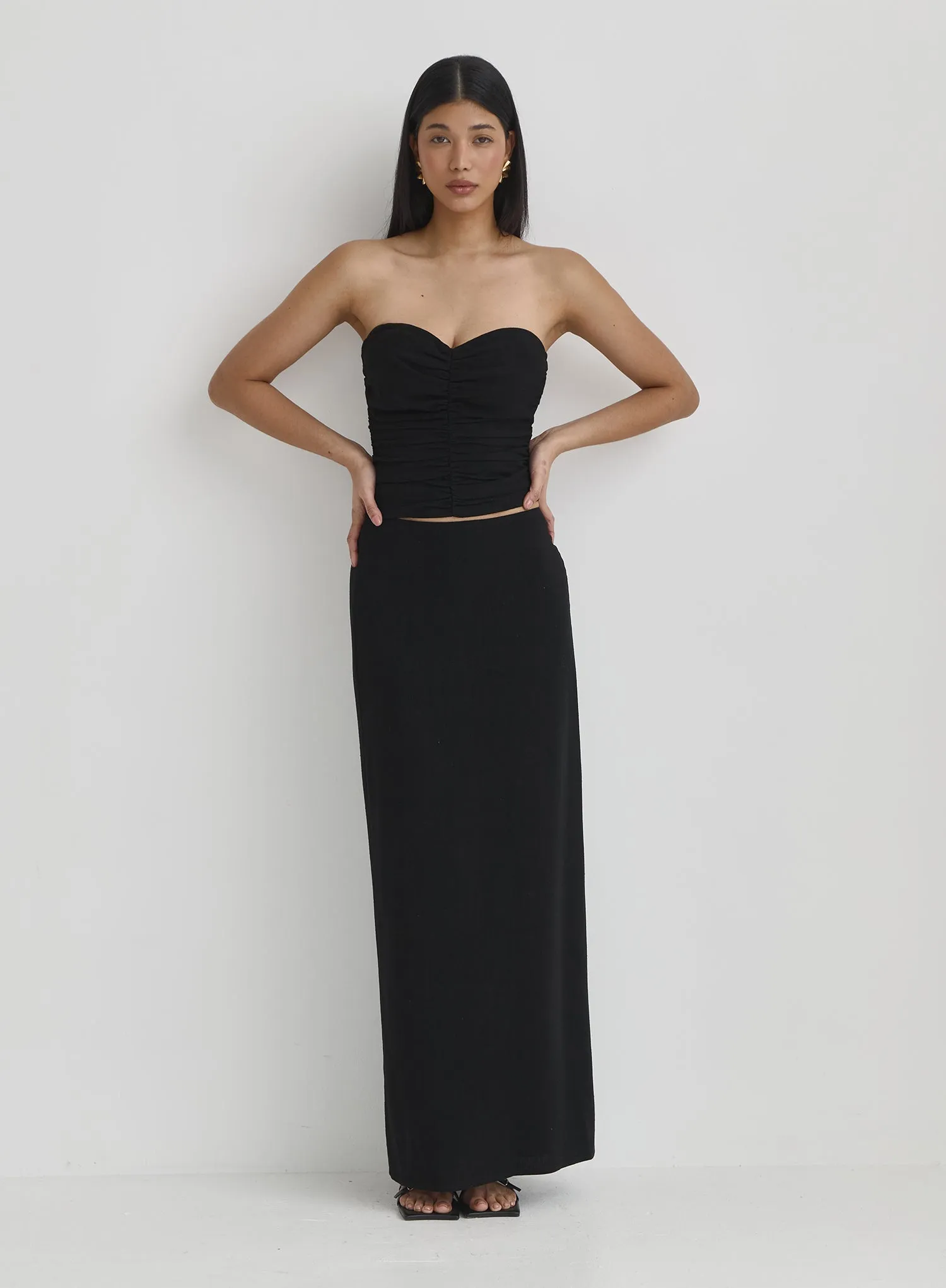 Black Linen Bandeau Corset Top- Nikaya