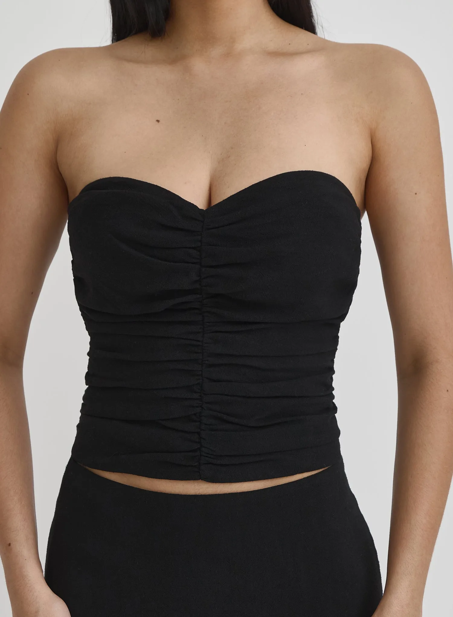 Black Linen Bandeau Corset Top- Nikaya