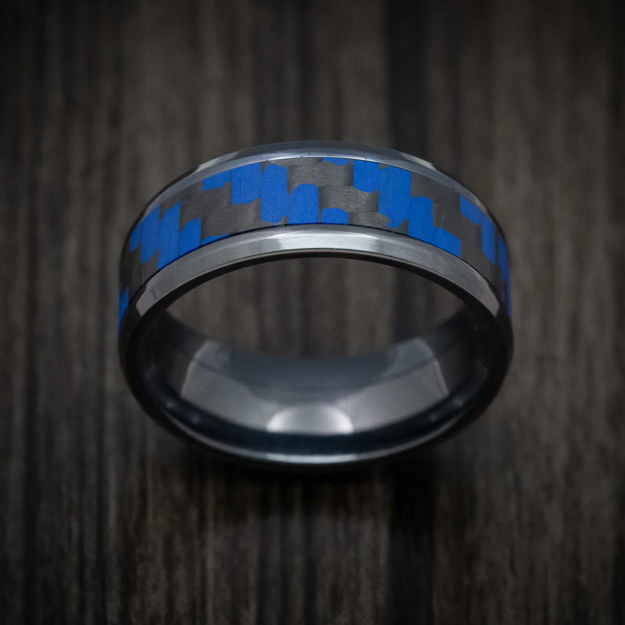 Black Titanium and Blue Carbon Fiber Mens Band