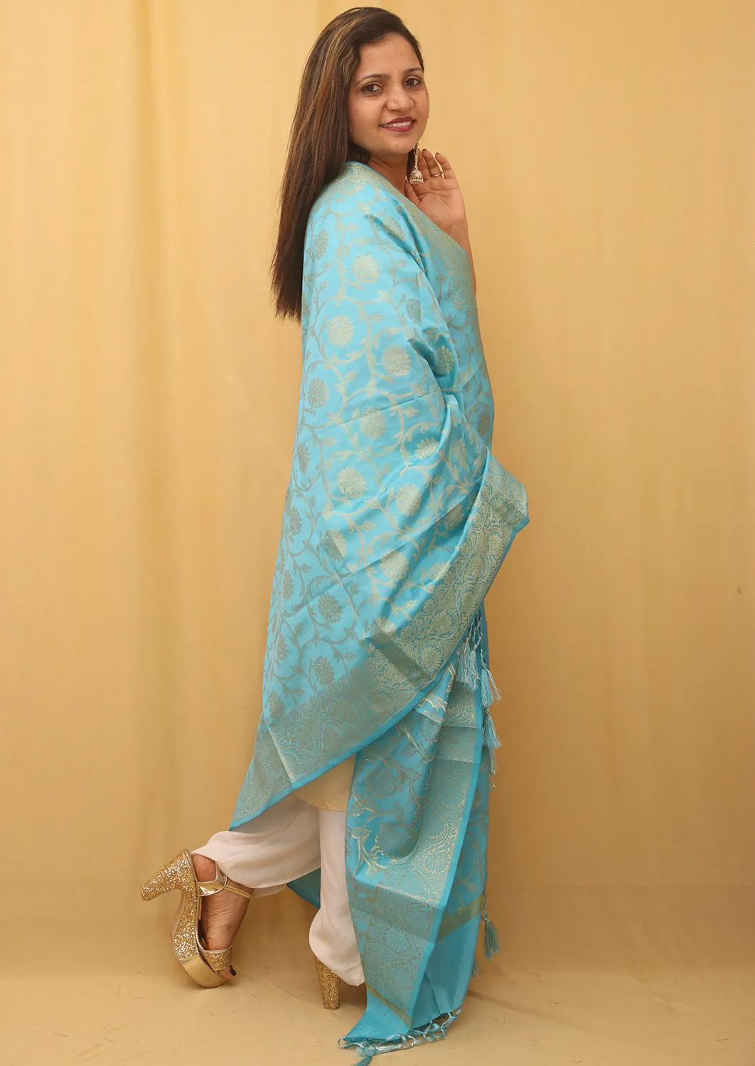 Blue Banarasi Silk Dupatta