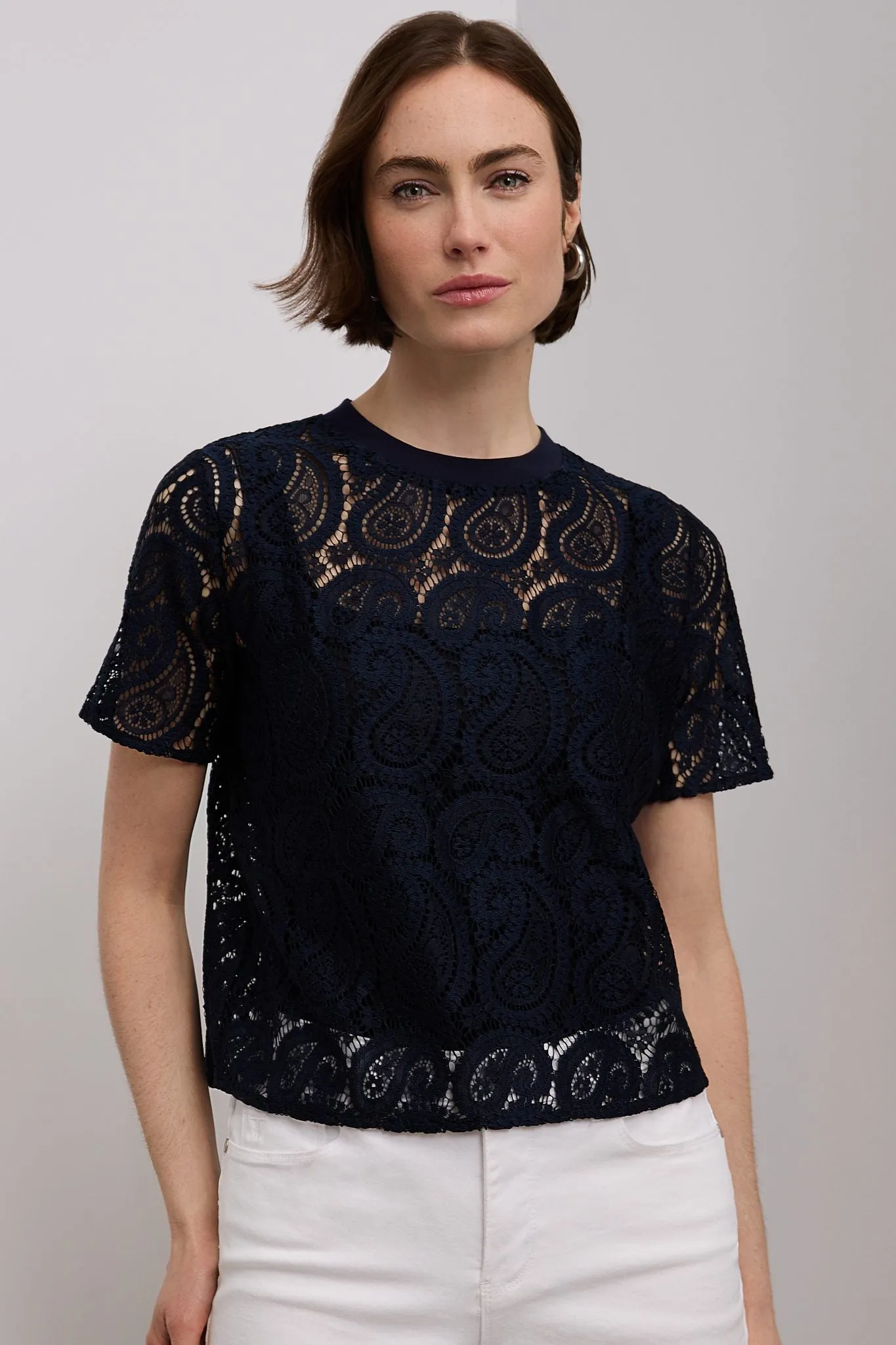 Boxy lace short sleeve top