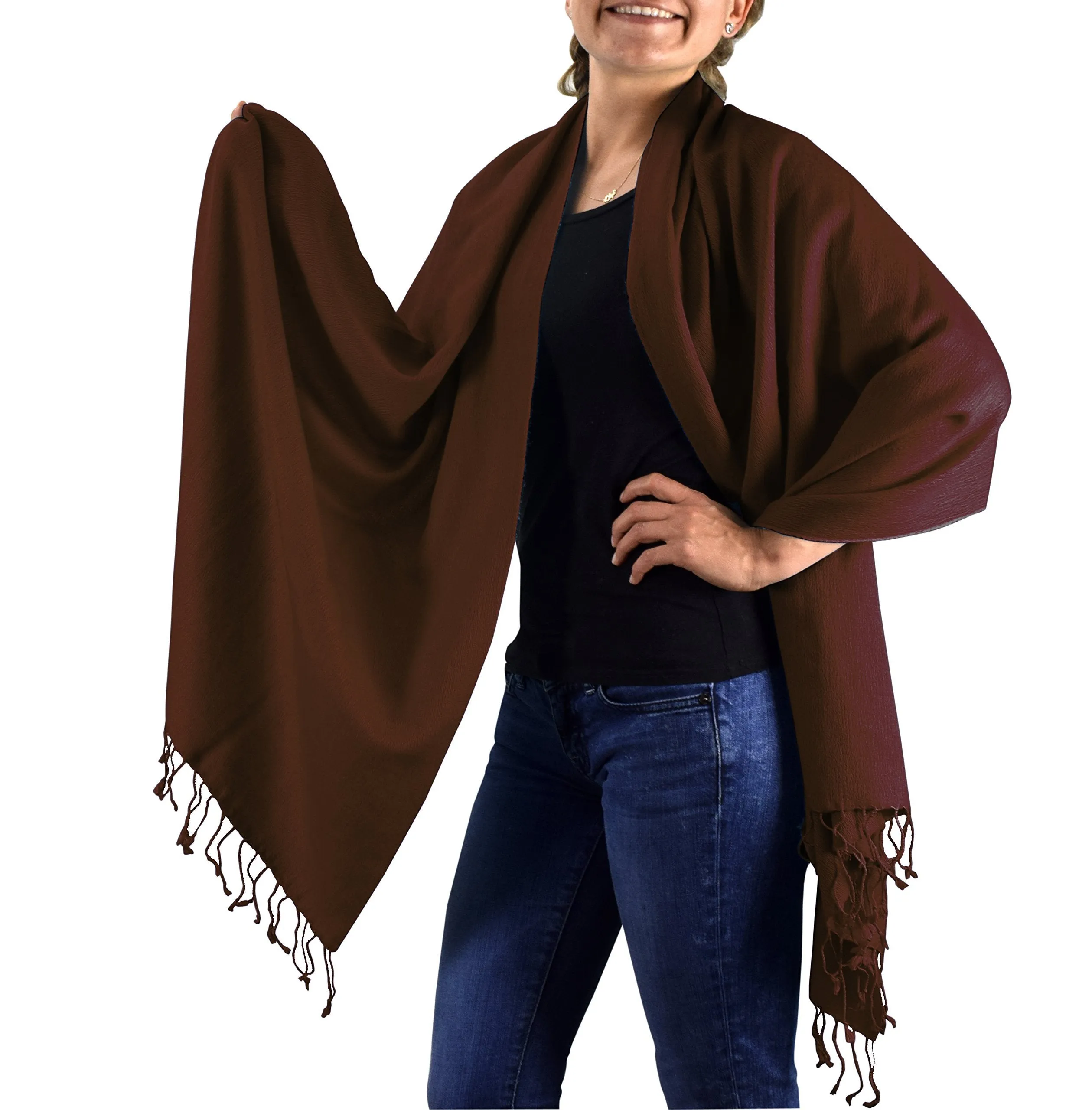 Chocolate Brown Peach Couture Pashmina Silk Wrap 70% Cashmere & 30% Silk Blend