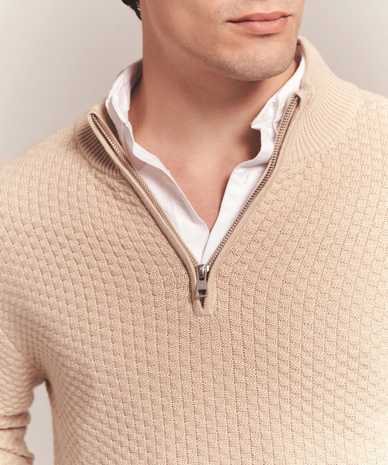 Cotton Cashmere Textured Quarter Zip