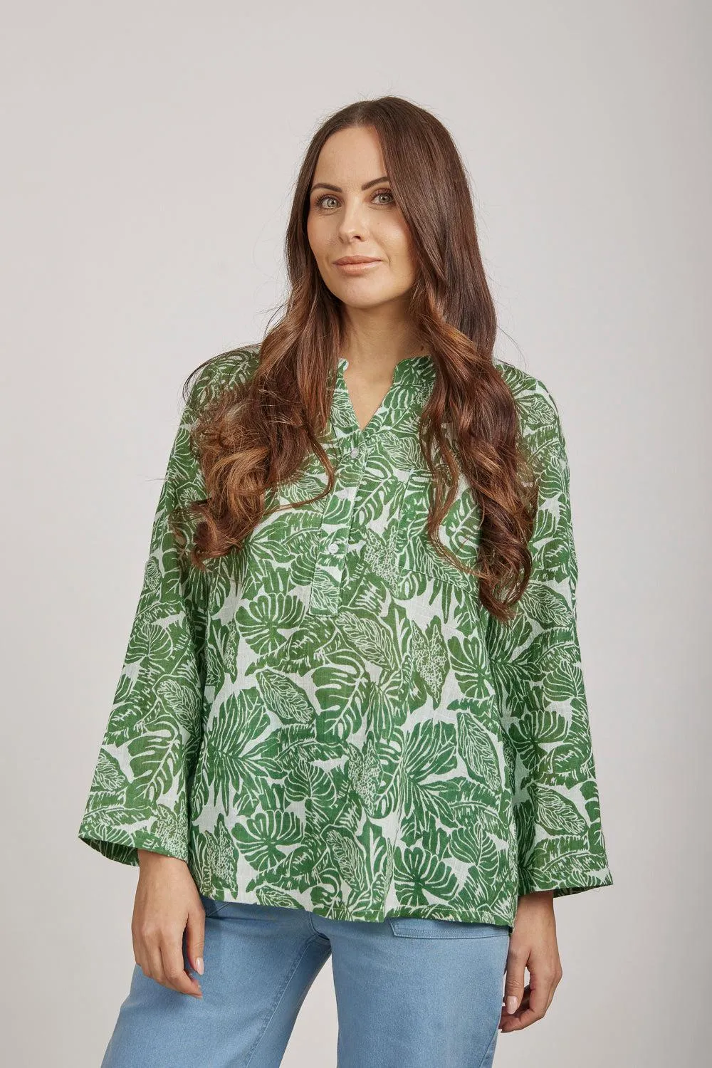 Cotton Slub Palm Print Shirt