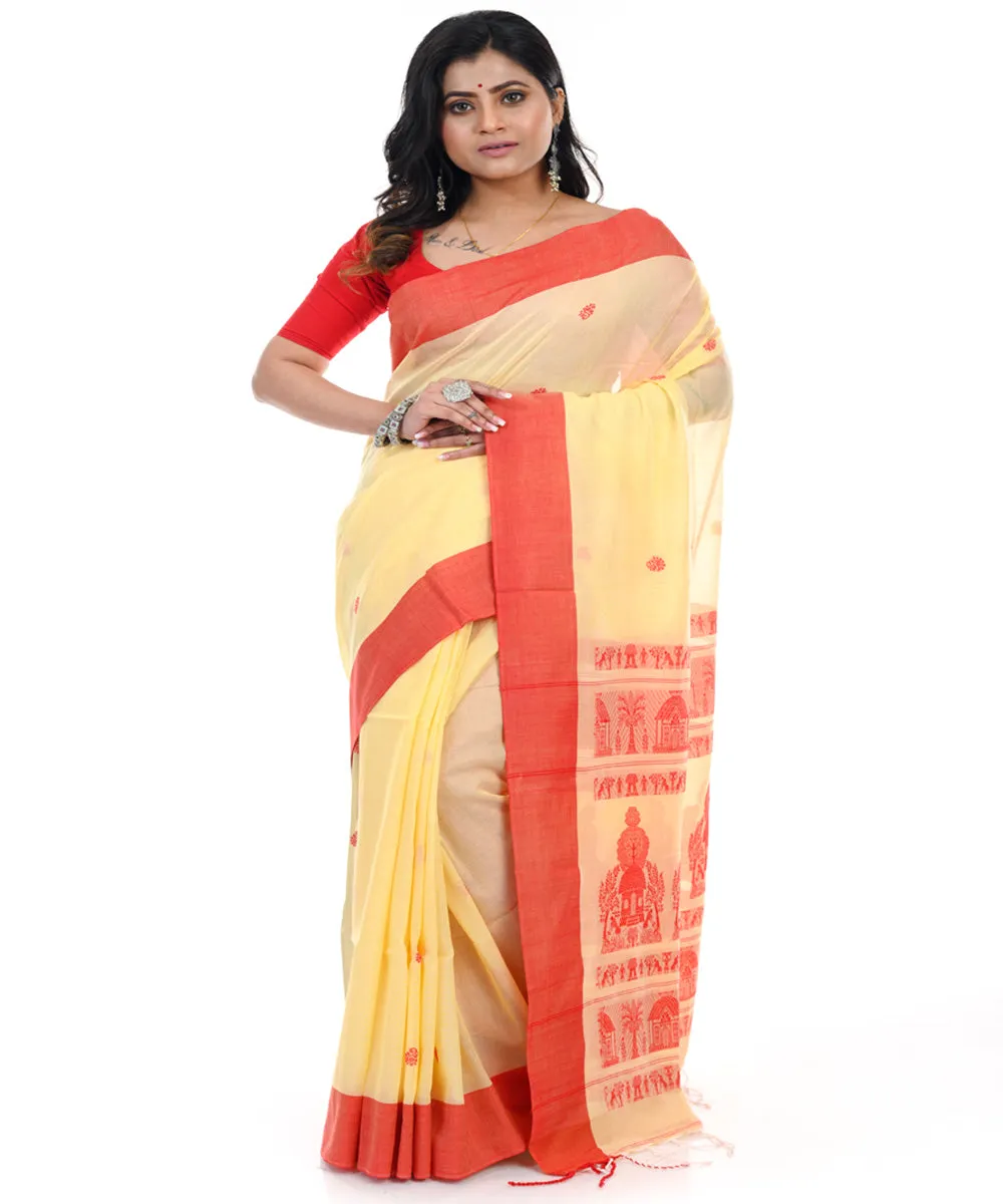 Cream handwoven cotton shantipuri saree