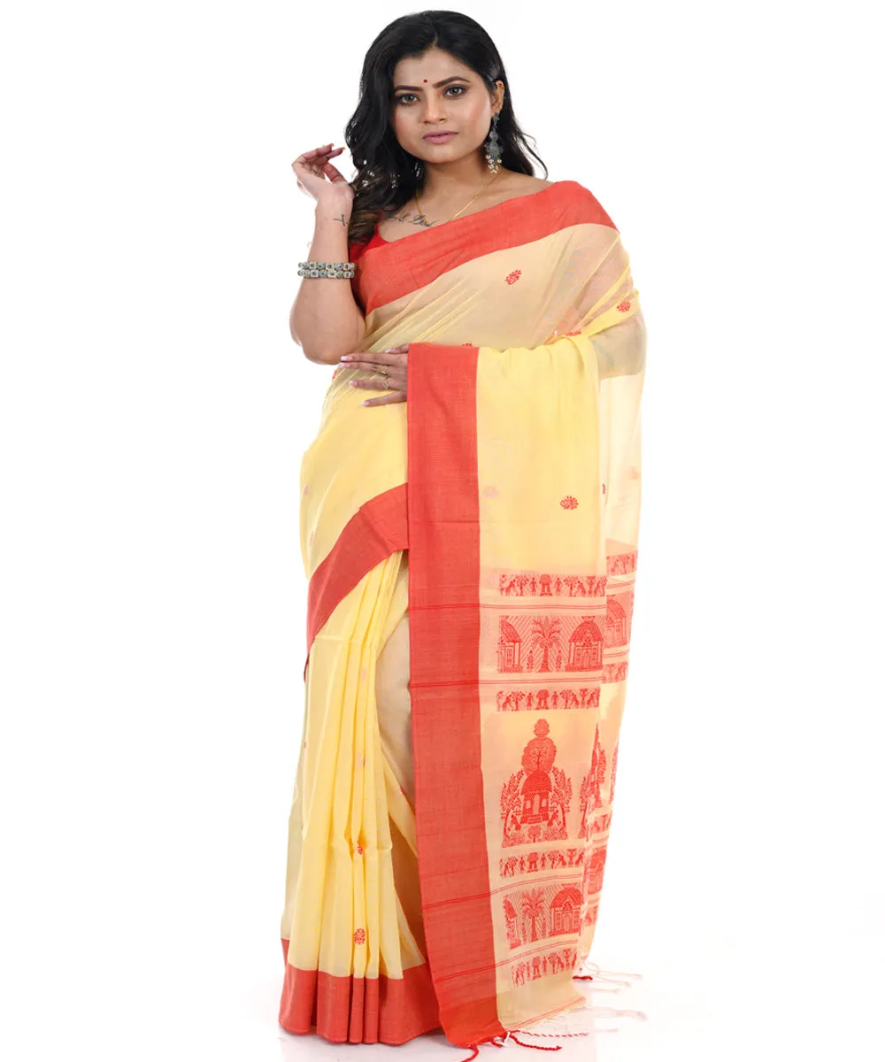 Cream handwoven cotton shantipuri saree