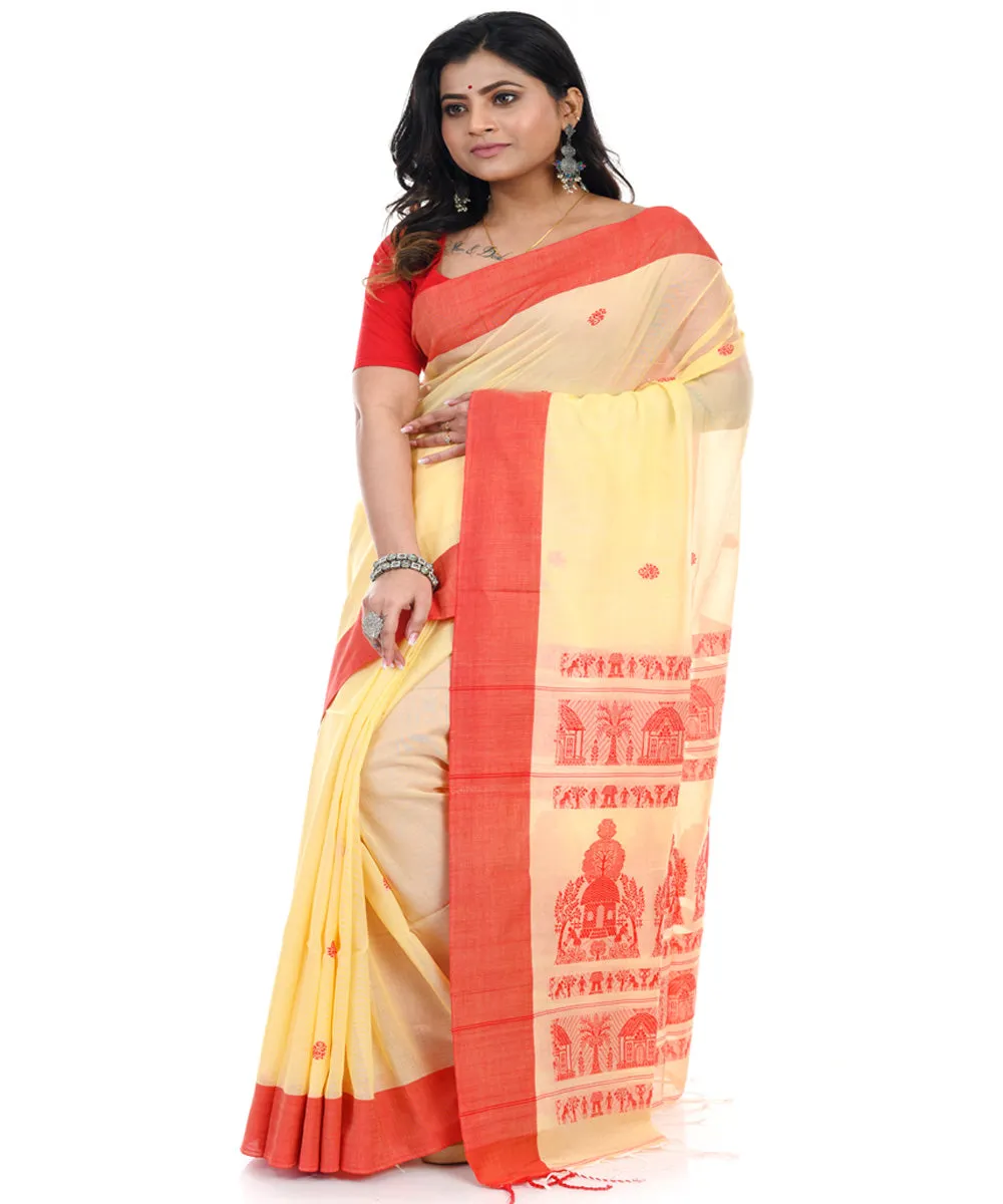 Cream handwoven cotton shantipuri saree