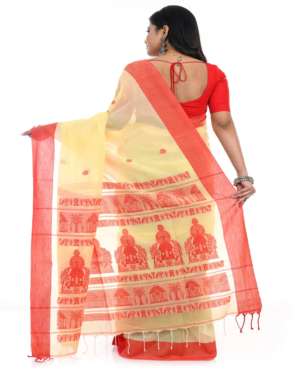 Cream handwoven cotton shantipuri saree