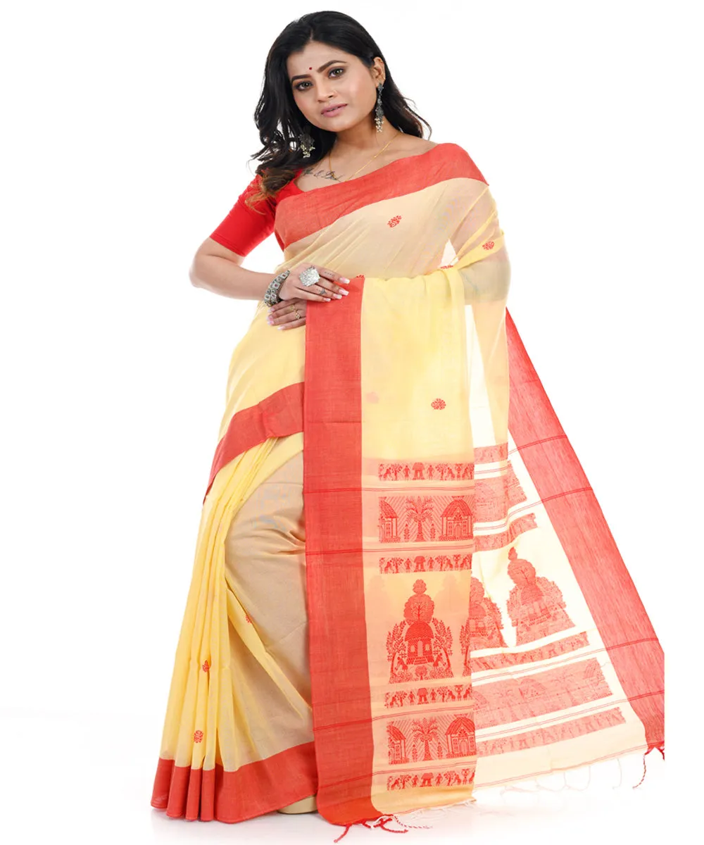 Cream handwoven cotton shantipuri saree