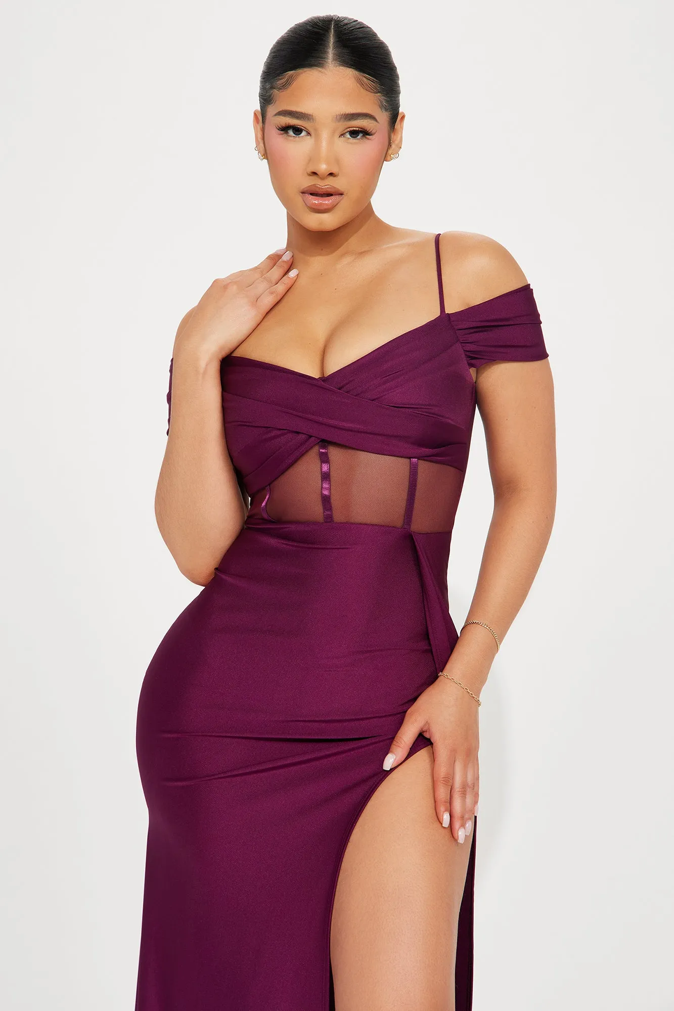 Destini Corset Waist Gown - Eggplant