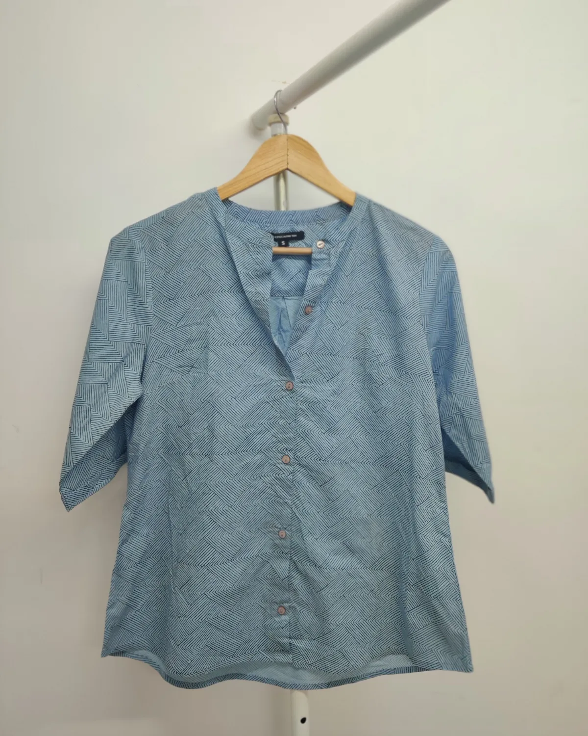 Geometric Printed Blue Cotton Shirt