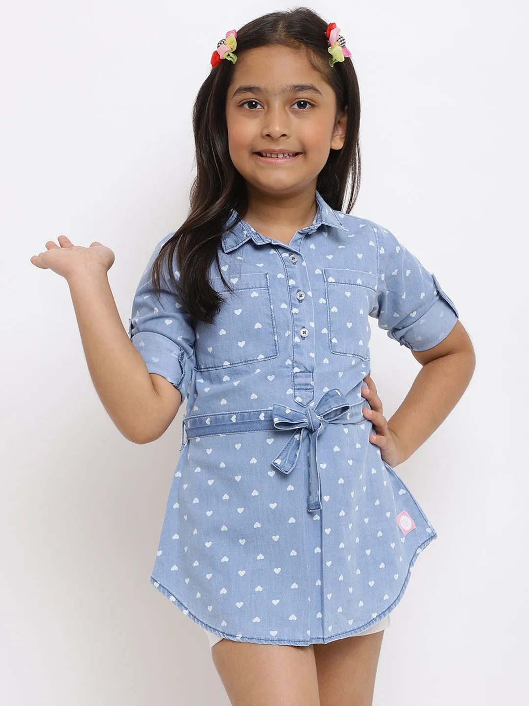 Girls Blue Printed Cotton Top