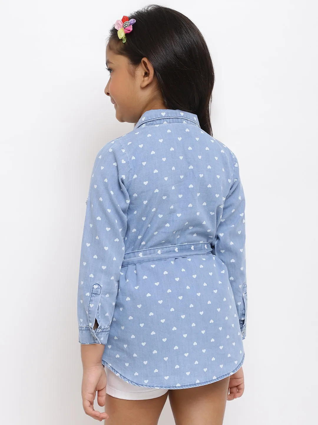 Girls Blue Printed Cotton Top