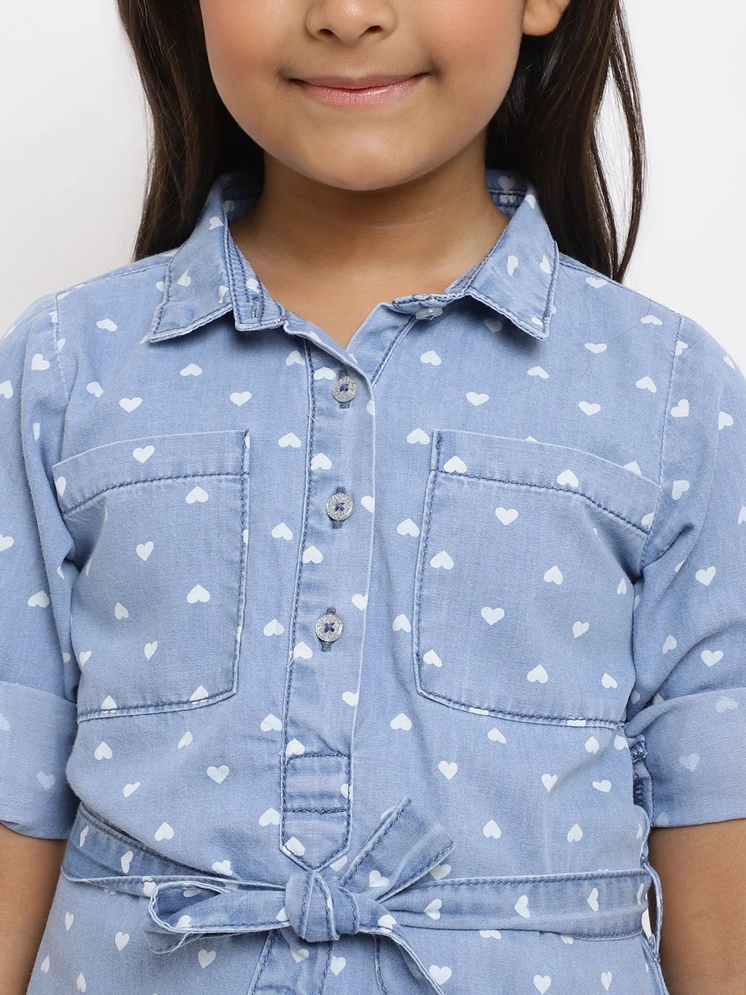 Girls Blue Printed Cotton Top