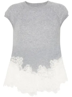 LACE-PANEL CASHMERE TOP