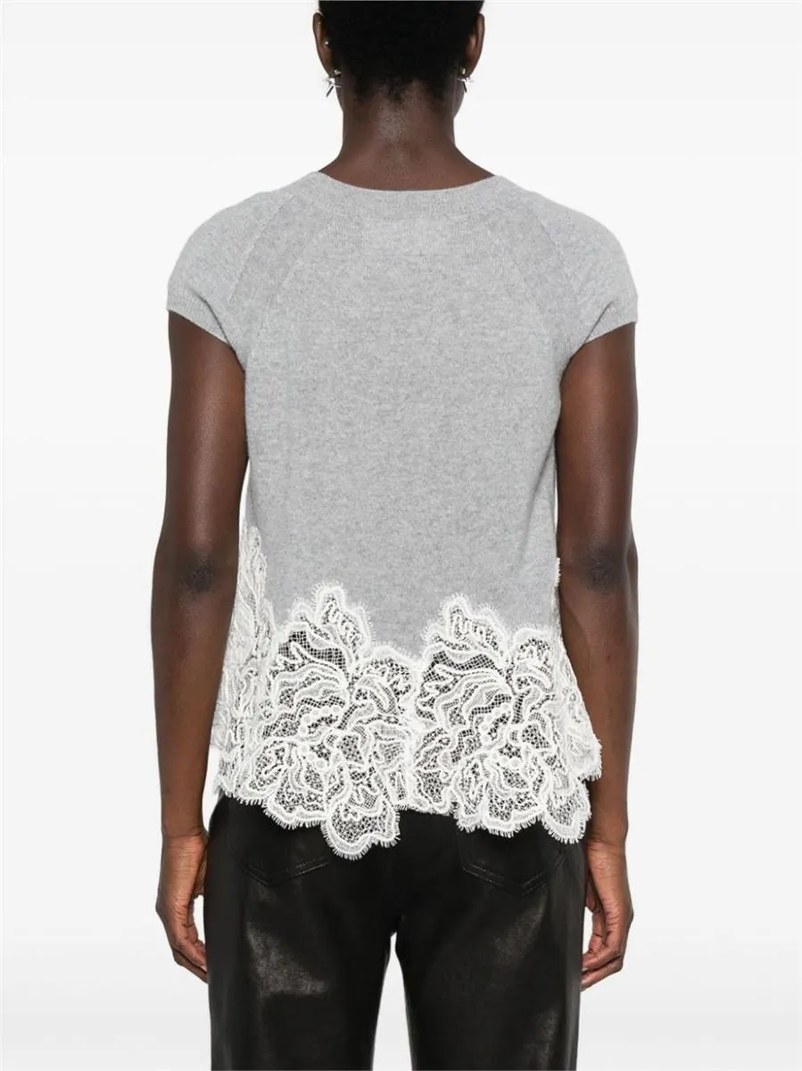 LACE-PANEL CASHMERE TOP