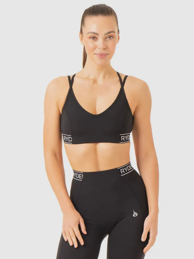 LEVEL UP V-NECK SPORTS BRA BLACK