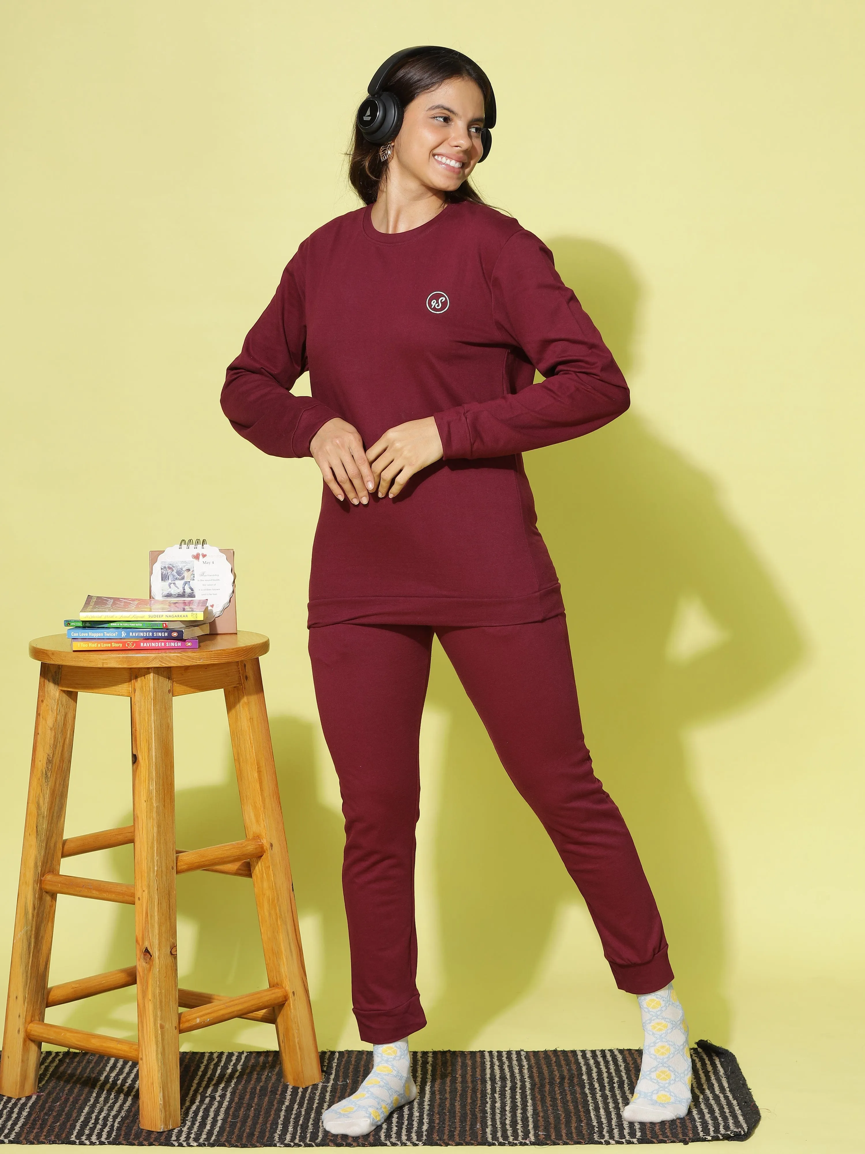 Maroon Hosiery Cotton Track Suit