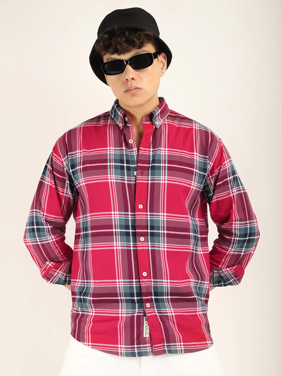 Massimou Cotton Red Check Shirt