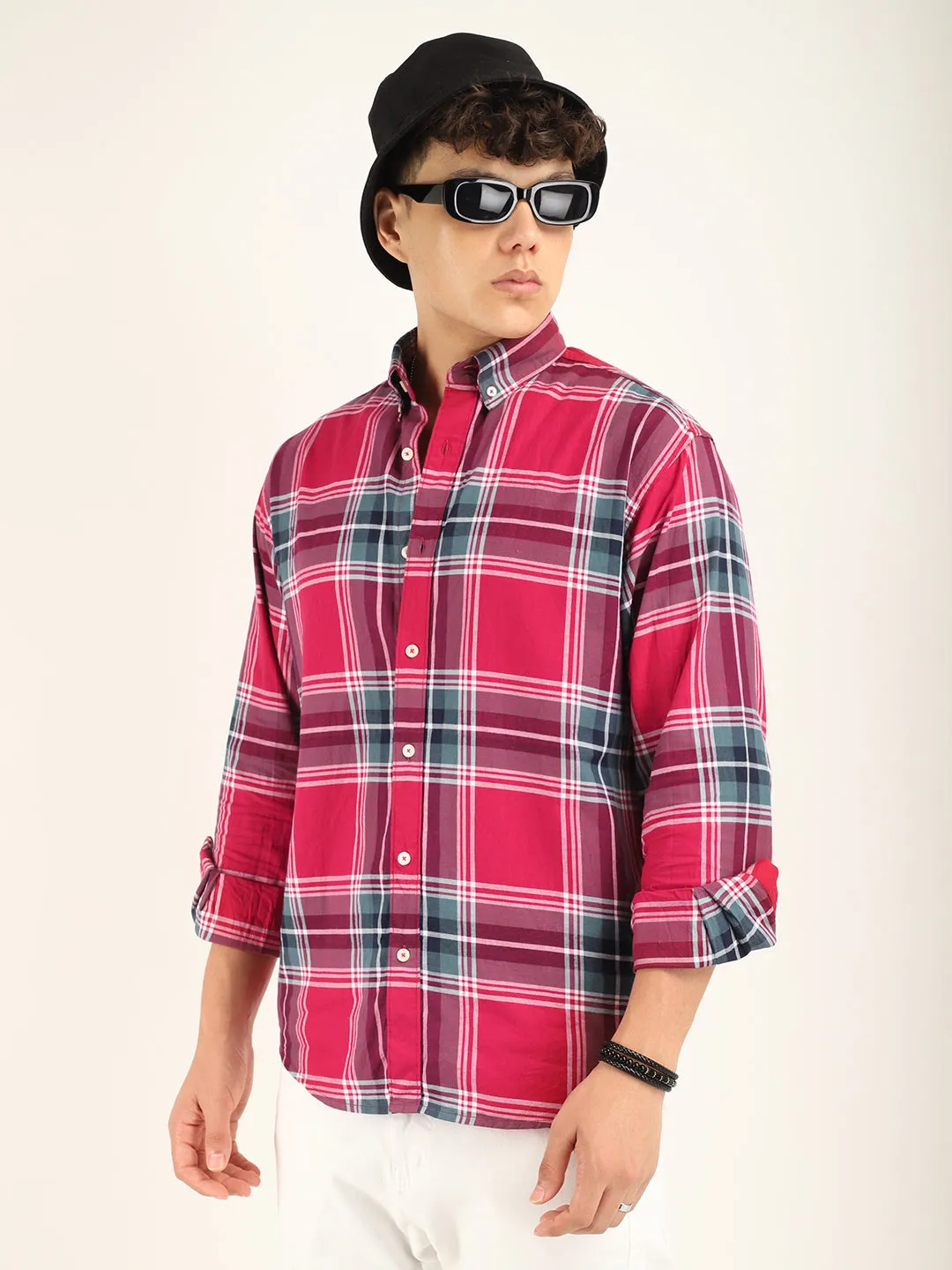 Massimou Cotton Red Check Shirt