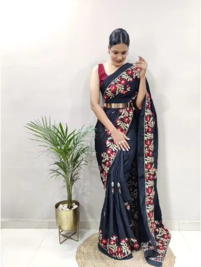 One Minute Black Silk Zari Saree