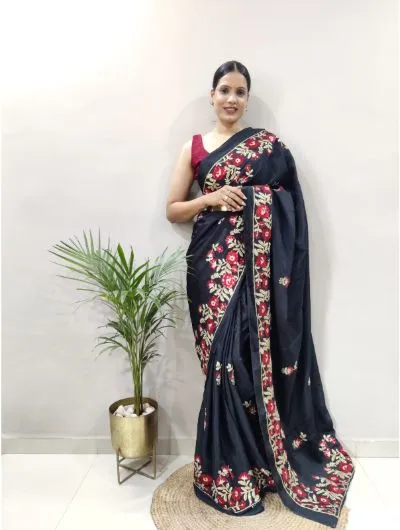 One Minute Black Silk Zari Saree