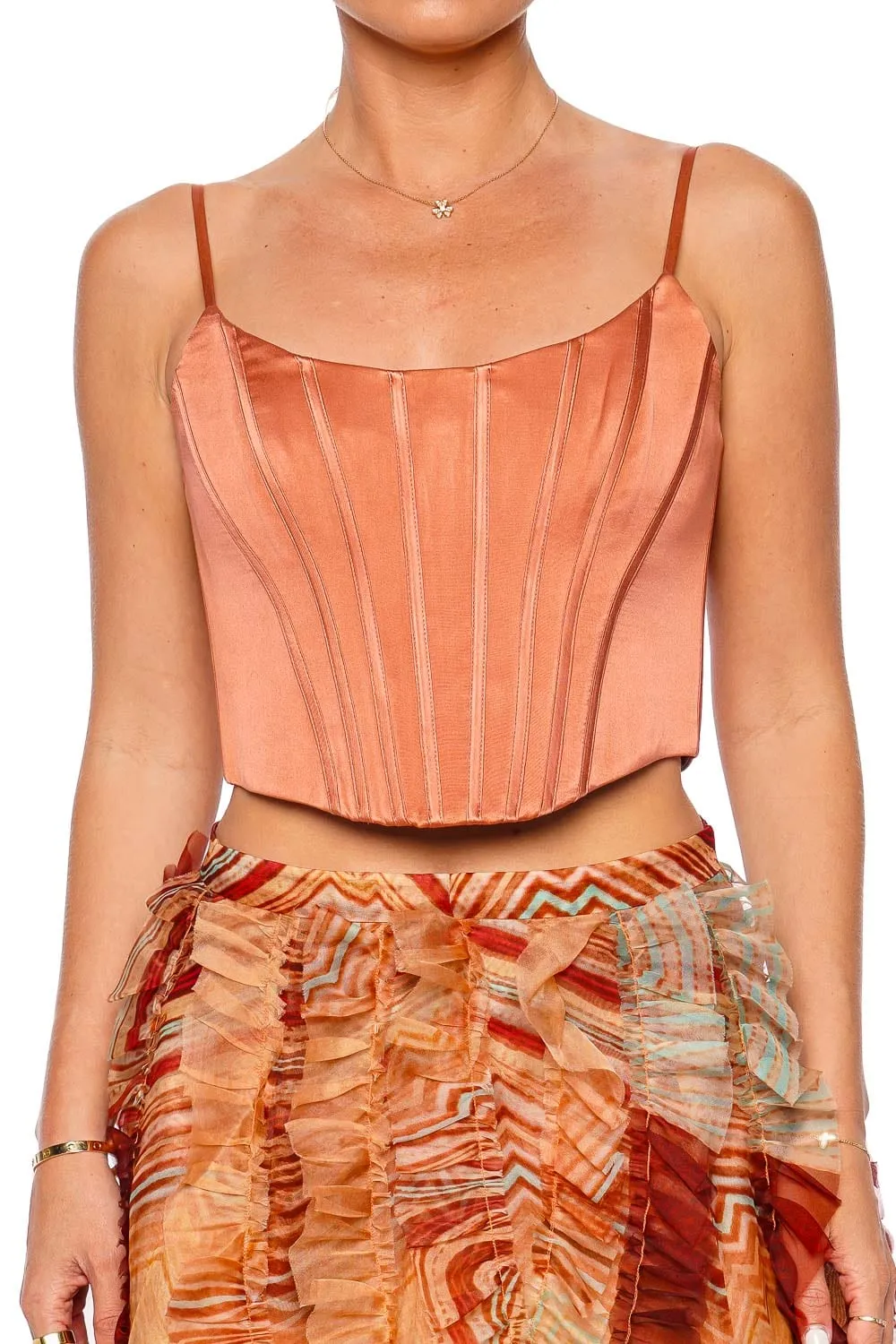 Papaya Silk Corset Cropped Top