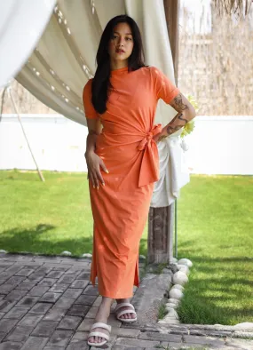 Side Tie Cotton Dress Orange