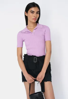 Silk Cotton Rib Polo / Lavender