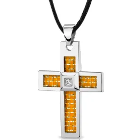 Stainless Steel Cross Pendant with Carbon Fiber inlay