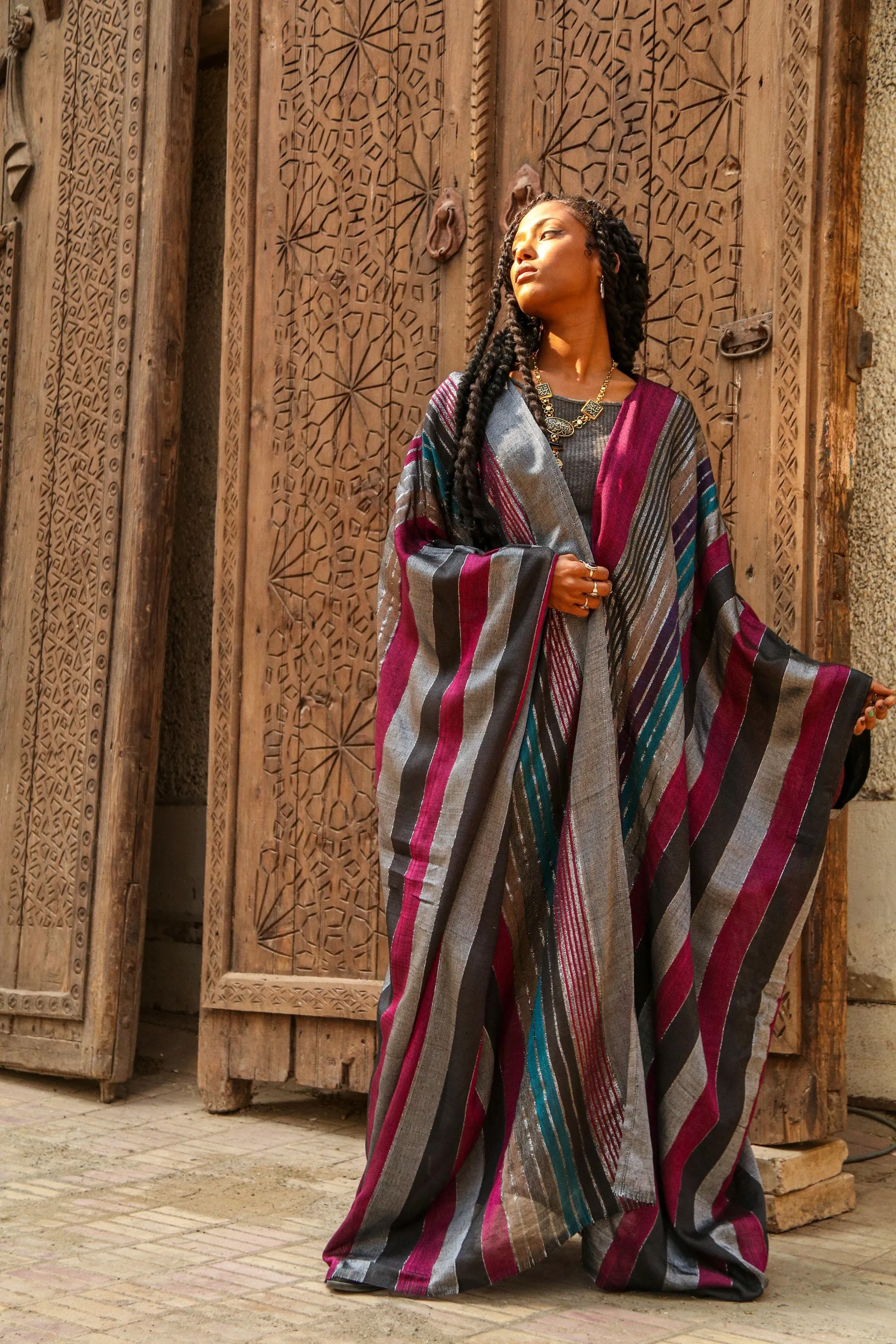 Stunning colorful hand loomed Silk Abaya with gold threads, Summer silk Abaya,  Silk Abaya, Colorful Abaya, Handmade Abaya, women abaya