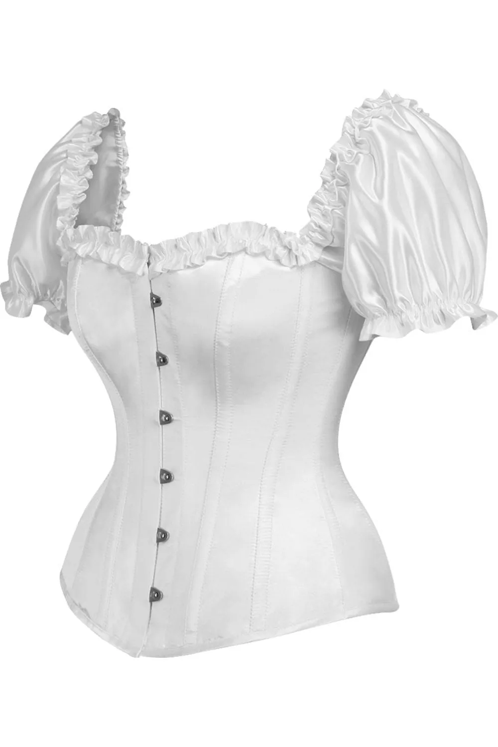 Top Drawer Steel Boned White Satin Overbust Corset w/Sleeves