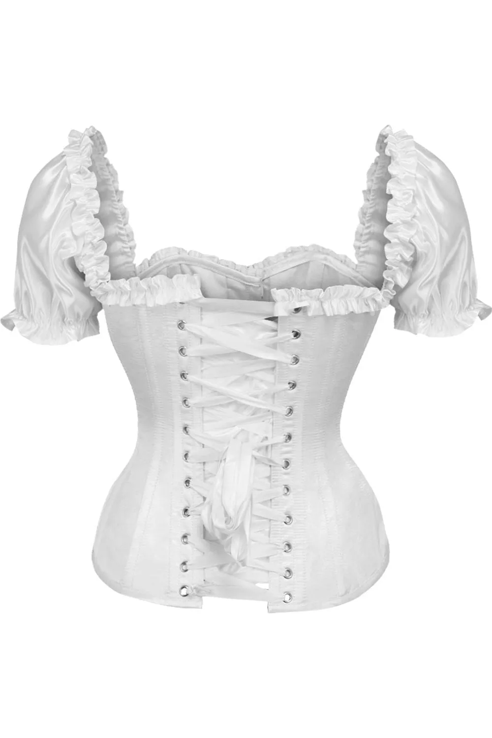 Top Drawer Steel Boned White Satin Overbust Corset w/Sleeves