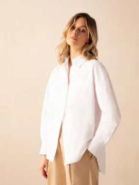 White Cotton Split Front Shirt