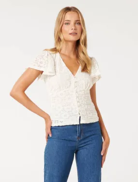 Yara Flutter Sleeve Lace Top