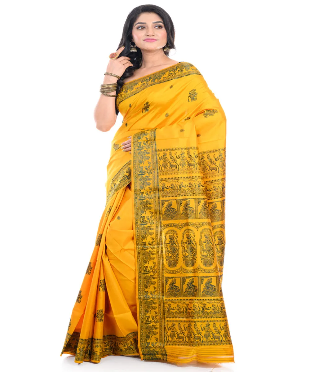 Yellow handwoven baluchari silk saree