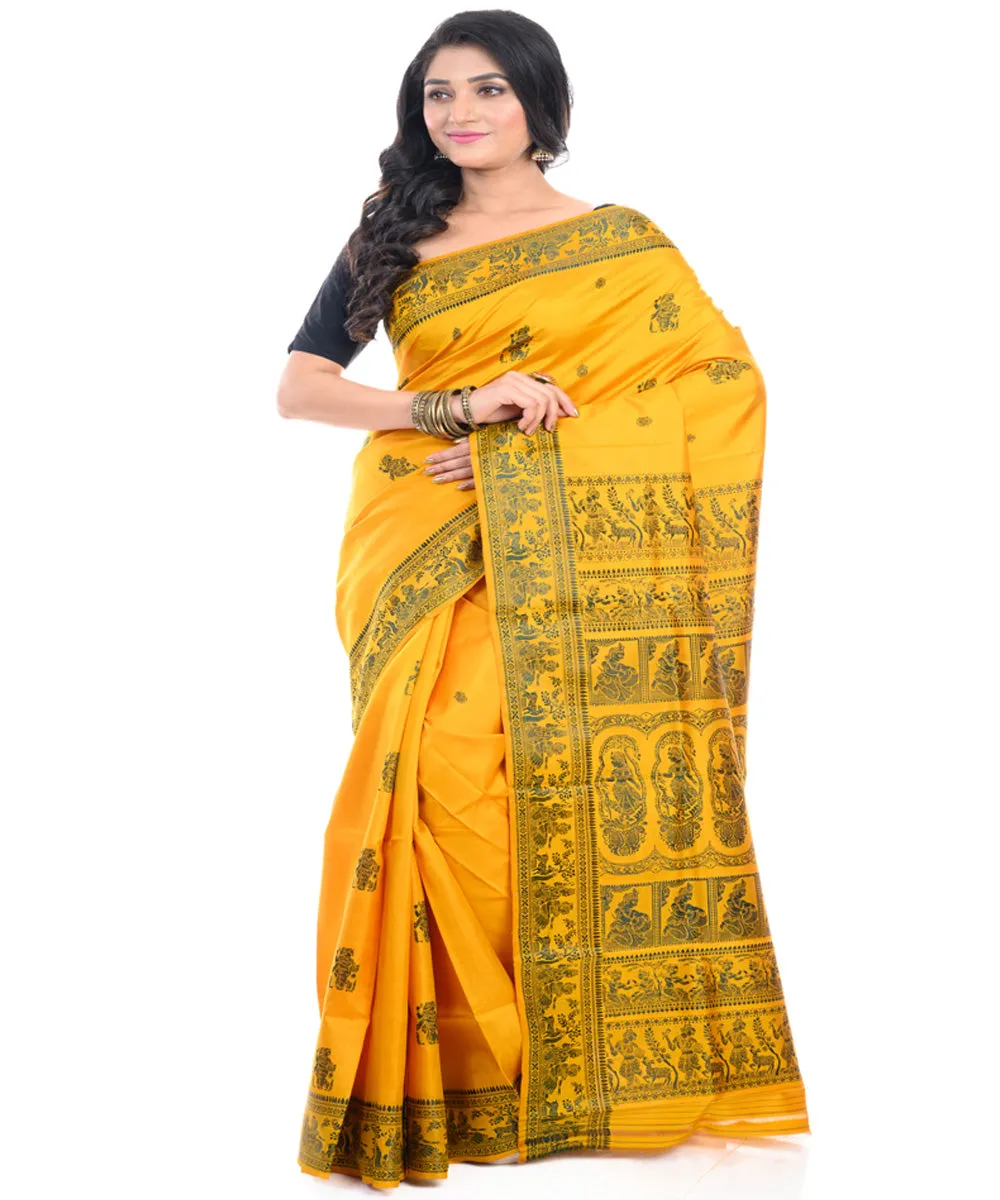 Yellow handwoven baluchari silk saree