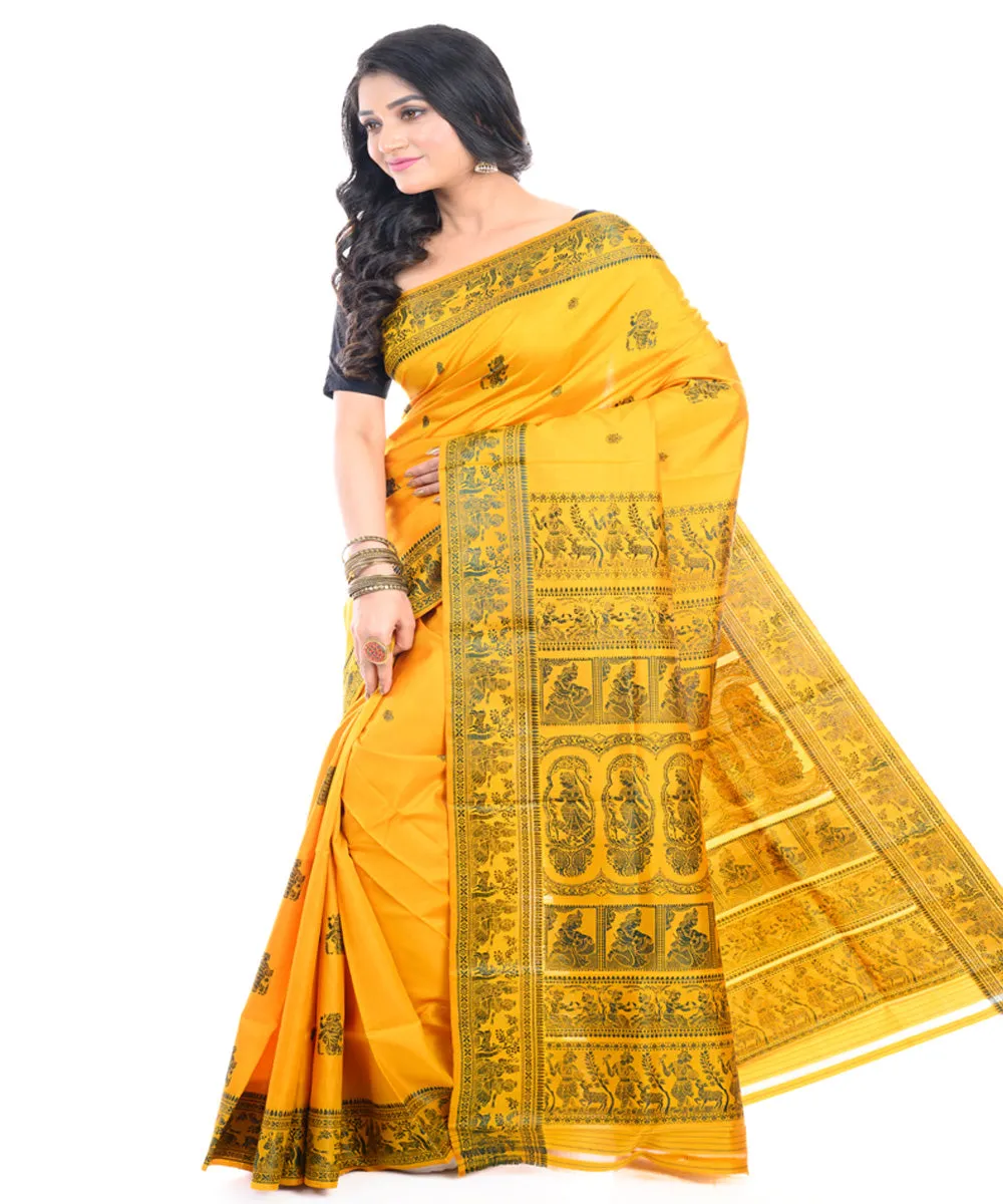 Yellow handwoven baluchari silk saree