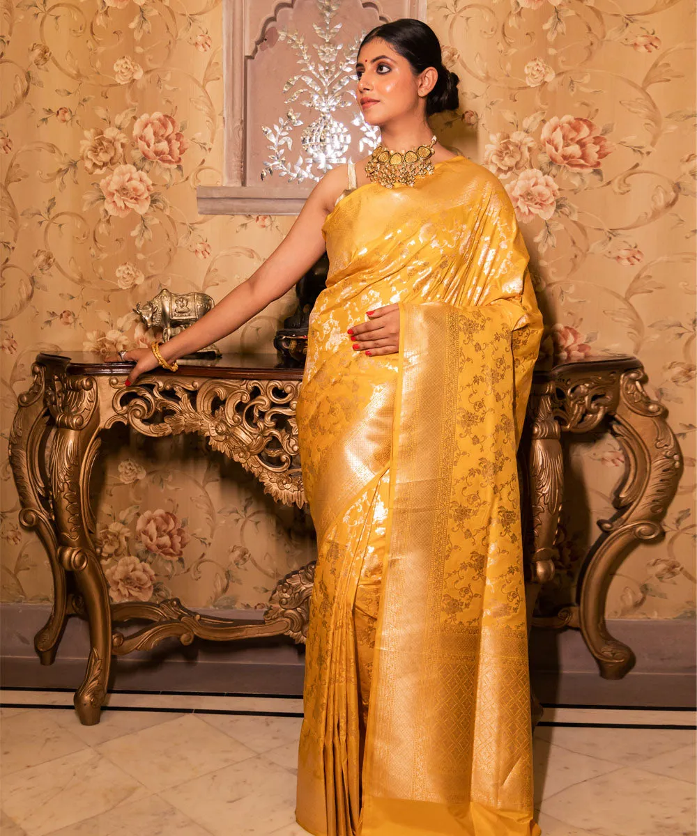 Yellow handwoven silk banarasi saree