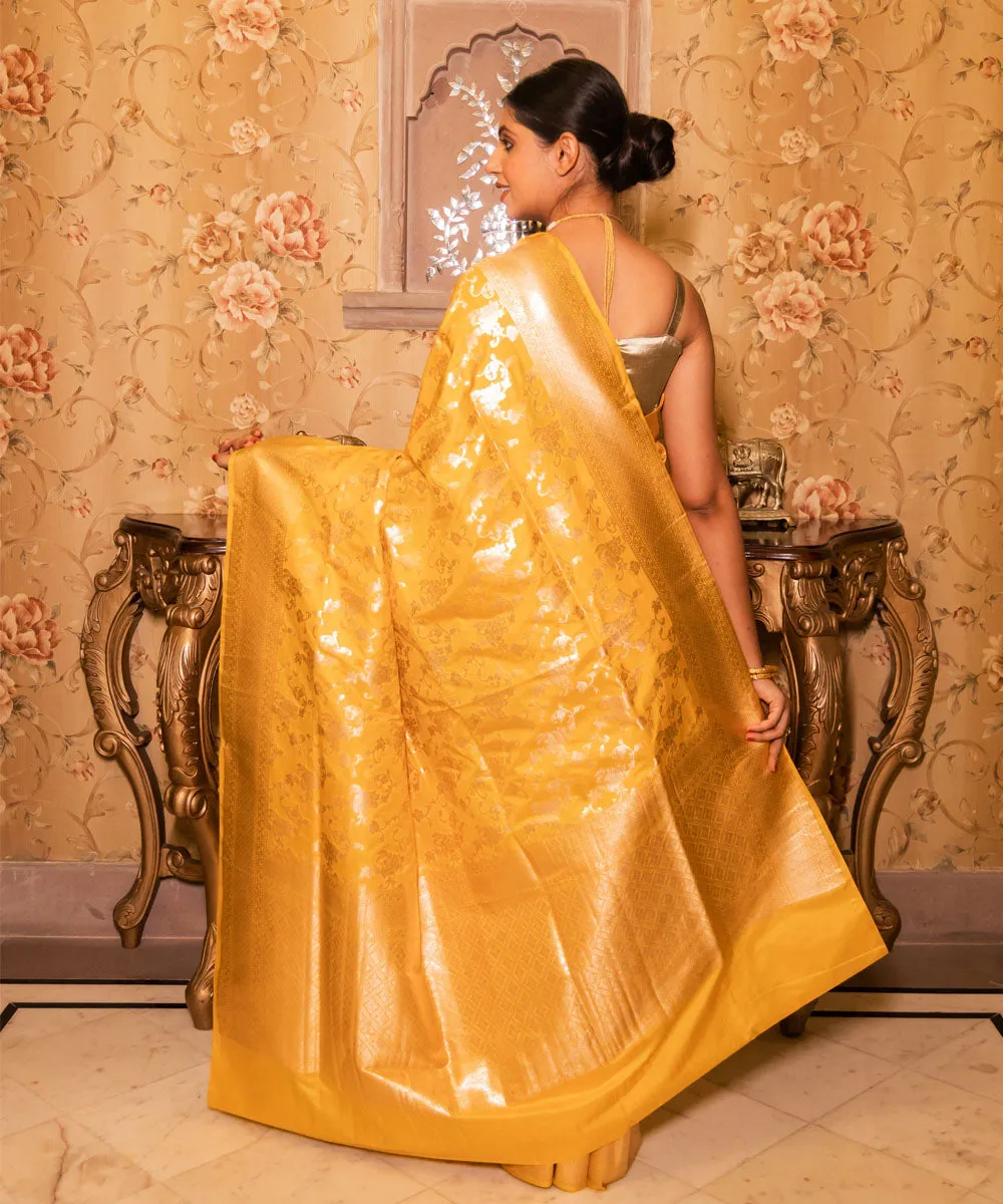 Yellow handwoven silk banarasi saree